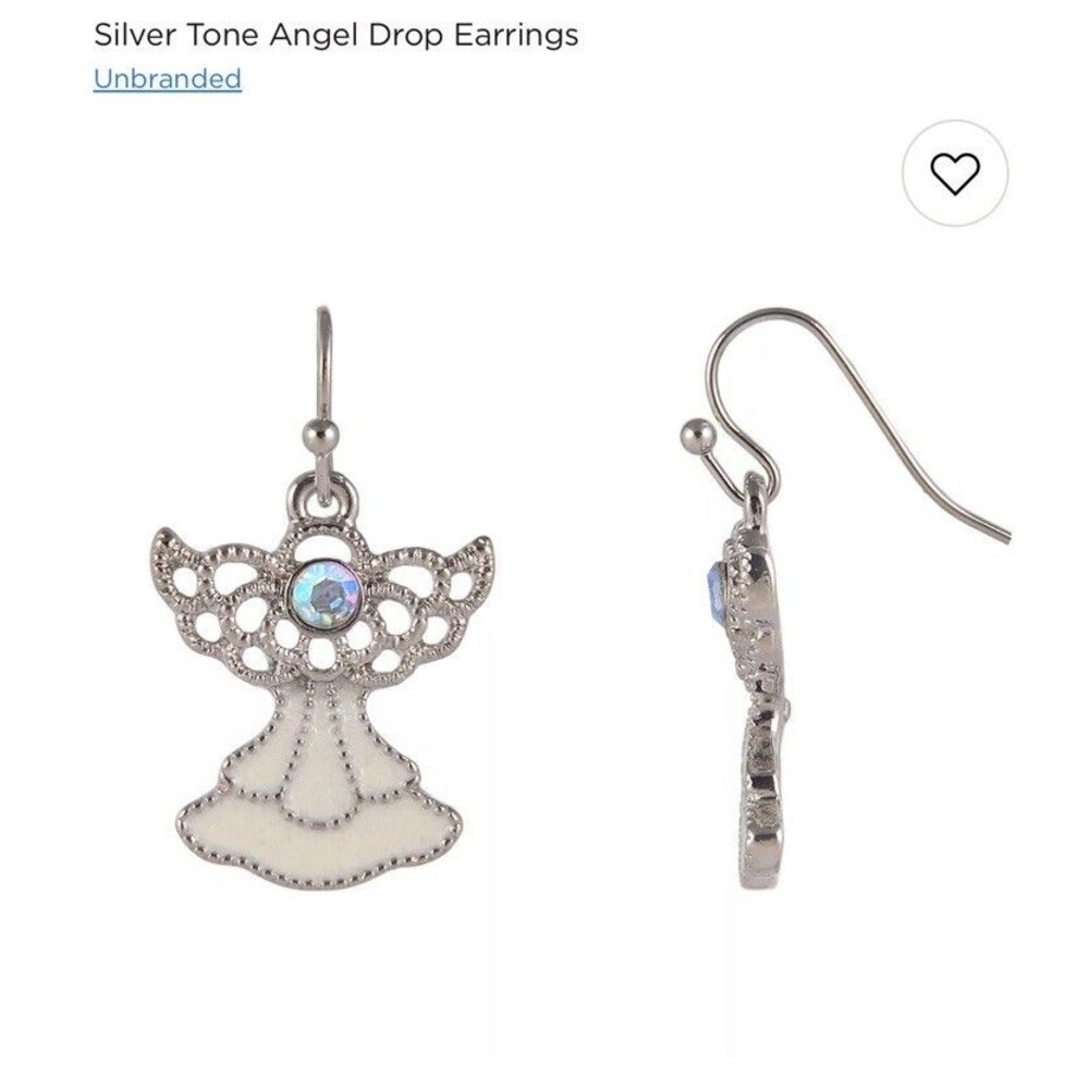 Silver Tone Angel Dangle Drop Hooked Romantic Cottagecore Earrings